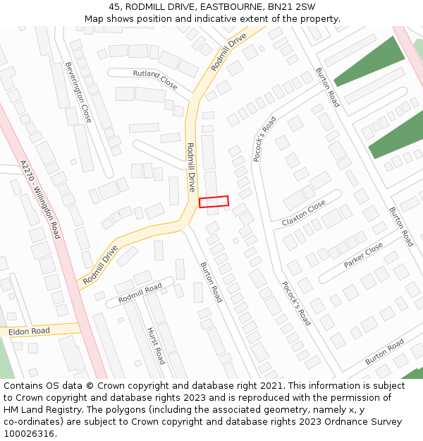 45, RODMILL DRIVE, EASTBOURNE, BN21 2SW: Location map and indicative extent of plot