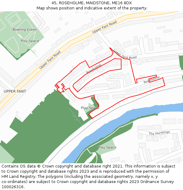 45, ROSEHOLME, MAIDSTONE, ME16 8DX: Location map and indicative extent of plot