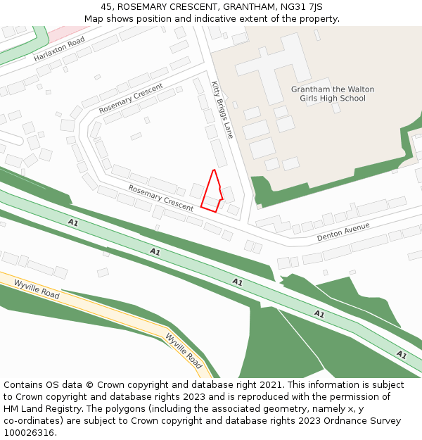 45, ROSEMARY CRESCENT, GRANTHAM, NG31 7JS: Location map and indicative extent of plot