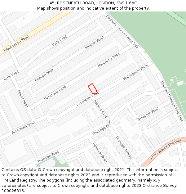 45, ROSENEATH ROAD, LONDON, SW11 6AG: Location map and indicative extent of plot