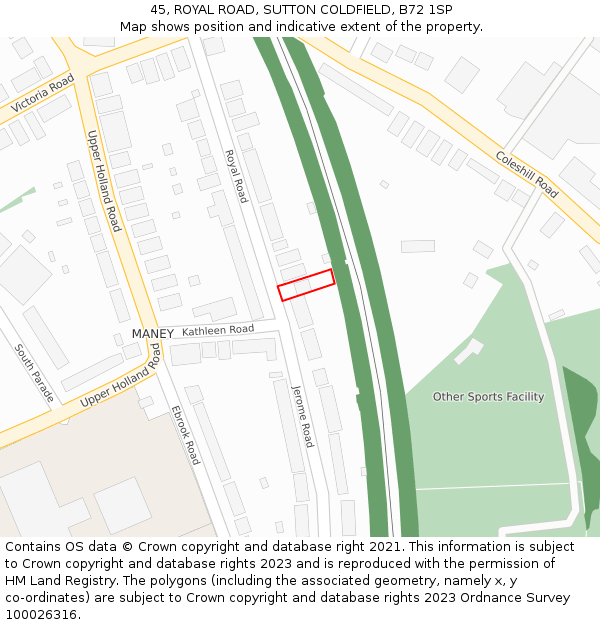 45, ROYAL ROAD, SUTTON COLDFIELD, B72 1SP: Location map and indicative extent of plot