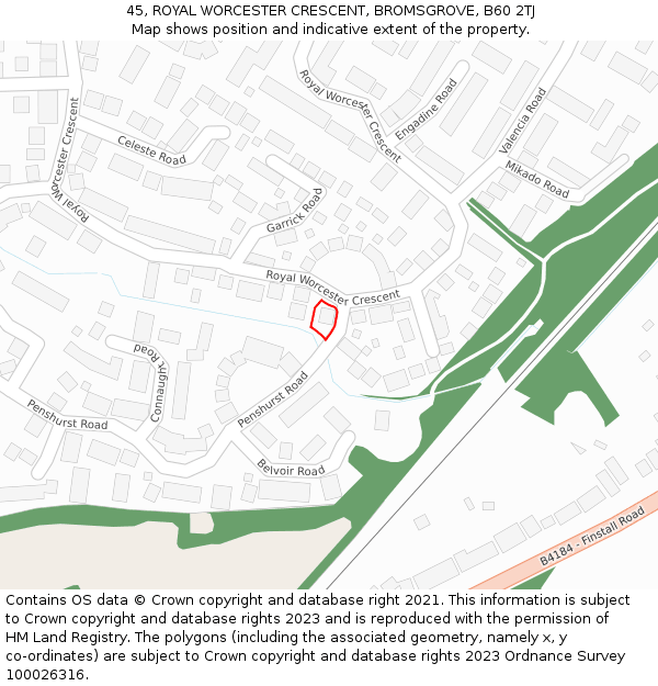 45, ROYAL WORCESTER CRESCENT, BROMSGROVE, B60 2TJ: Location map and indicative extent of plot