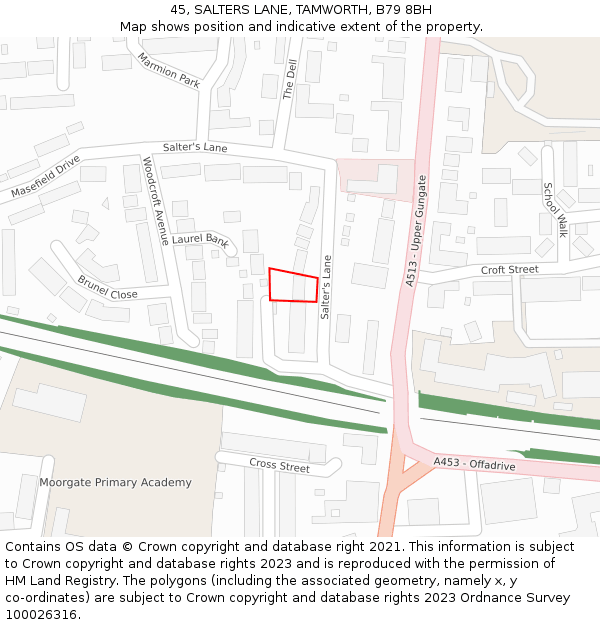 45, SALTERS LANE, TAMWORTH, B79 8BH: Location map and indicative extent of plot