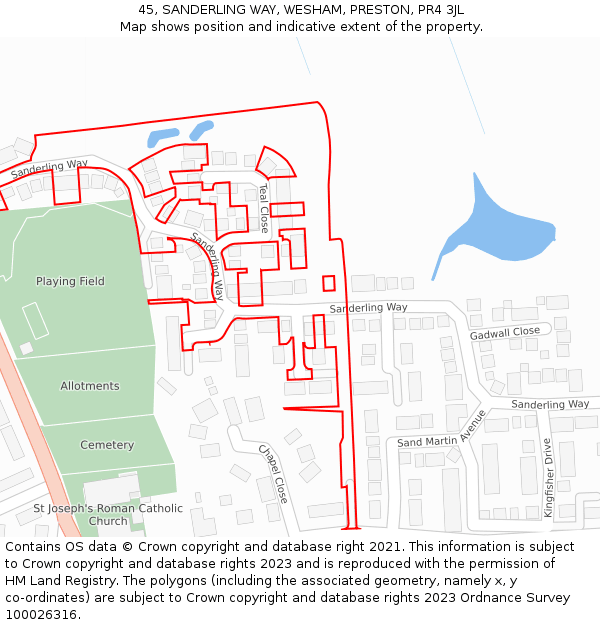 45, SANDERLING WAY, WESHAM, PRESTON, PR4 3JL: Location map and indicative extent of plot