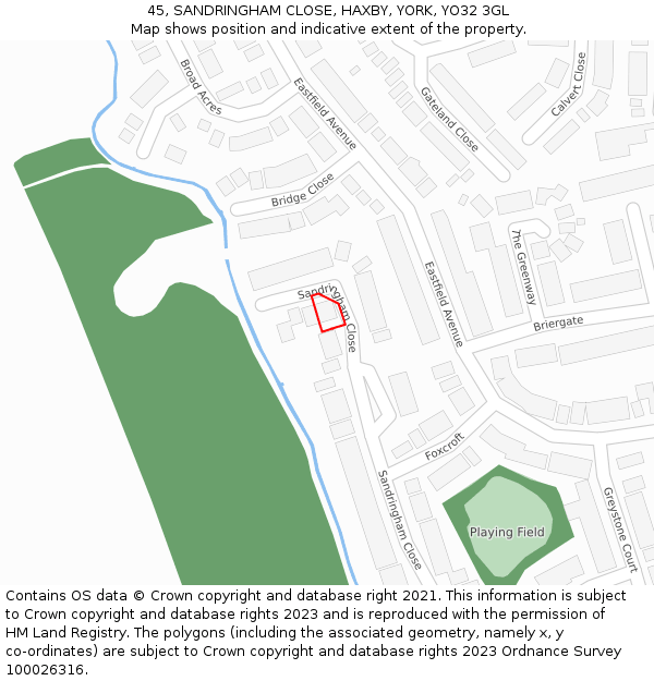 45, SANDRINGHAM CLOSE, HAXBY, YORK, YO32 3GL: Location map and indicative extent of plot