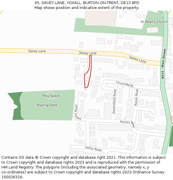 45, SAVEY LANE, YOXALL, BURTON-ON-TRENT, DE13 8PD: Location map and indicative extent of plot