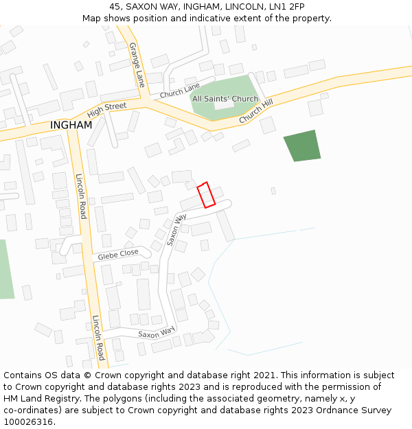 45, SAXON WAY, INGHAM, LINCOLN, LN1 2FP: Location map and indicative extent of plot