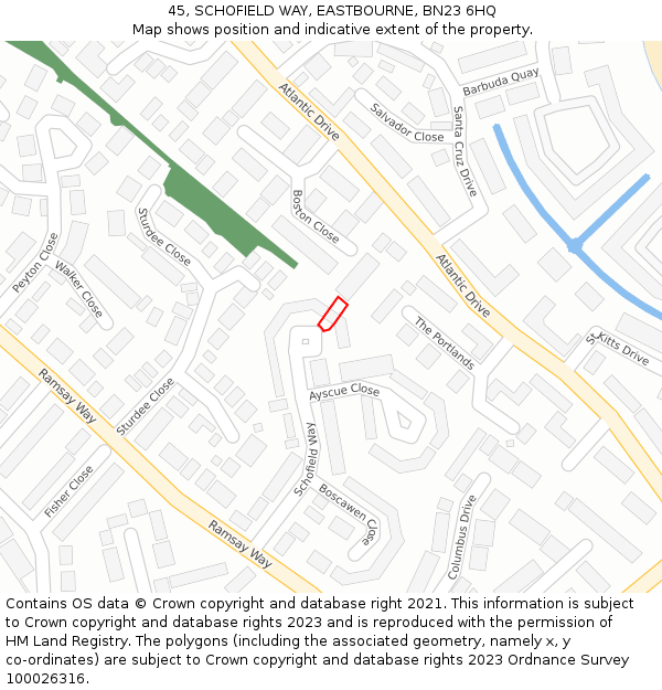45, SCHOFIELD WAY, EASTBOURNE, BN23 6HQ: Location map and indicative extent of plot