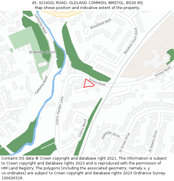 45, SCHOOL ROAD, OLDLAND COMMON, BRISTOL, BS30 6PJ: Location map and indicative extent of plot