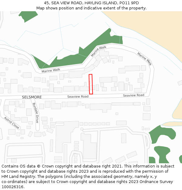 45, SEA VIEW ROAD, HAYLING ISLAND, PO11 9PD: Location map and indicative extent of plot