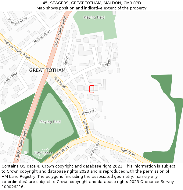 45, SEAGERS, GREAT TOTHAM, MALDON, CM9 8PB: Location map and indicative extent of plot