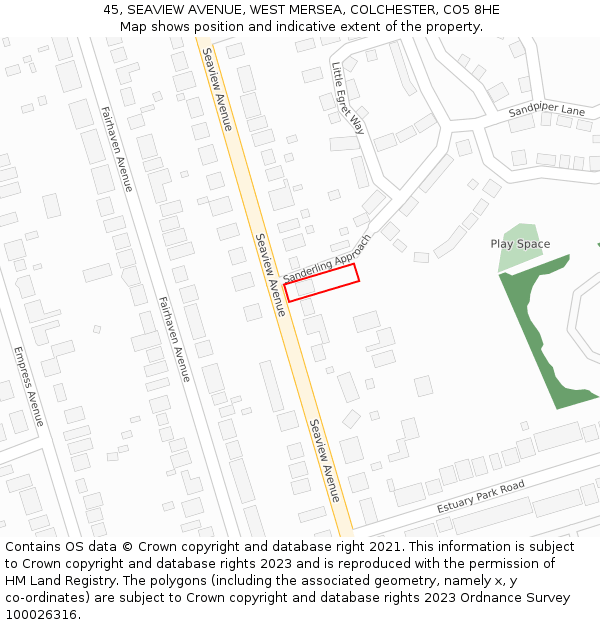 45, SEAVIEW AVENUE, WEST MERSEA, COLCHESTER, CO5 8HE: Location map and indicative extent of plot