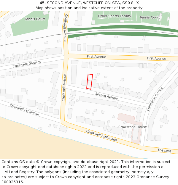 45, SECOND AVENUE, WESTCLIFF-ON-SEA, SS0 8HX: Location map and indicative extent of plot