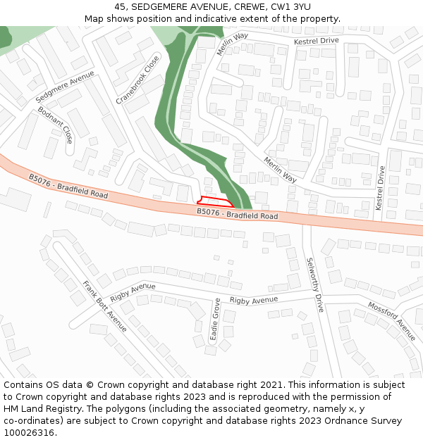 45, SEDGEMERE AVENUE, CREWE, CW1 3YU: Location map and indicative extent of plot