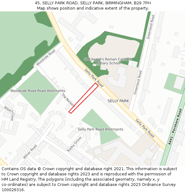 45, SELLY PARK ROAD, SELLY PARK, BIRMINGHAM, B29 7PH: Location map and indicative extent of plot