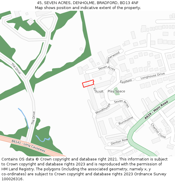 45, SEVEN ACRES, DENHOLME, BRADFORD, BD13 4NF: Location map and indicative extent of plot