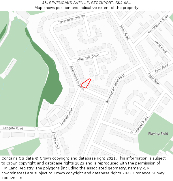 45, SEVENOAKS AVENUE, STOCKPORT, SK4 4AU: Location map and indicative extent of plot