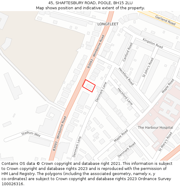 45, SHAFTESBURY ROAD, POOLE, BH15 2LU: Location map and indicative extent of plot