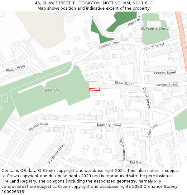 45, SHAW STREET, RUDDINGTON, NOTTINGHAM, NG11 6HF: Location map and indicative extent of plot