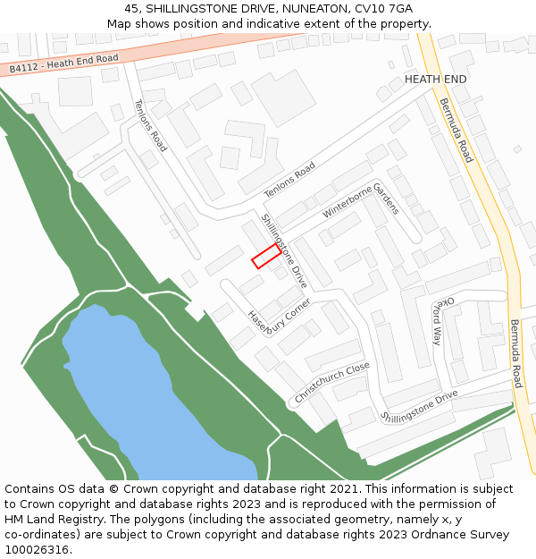 45, SHILLINGSTONE DRIVE, NUNEATON, CV10 7GA: Location map and indicative extent of plot