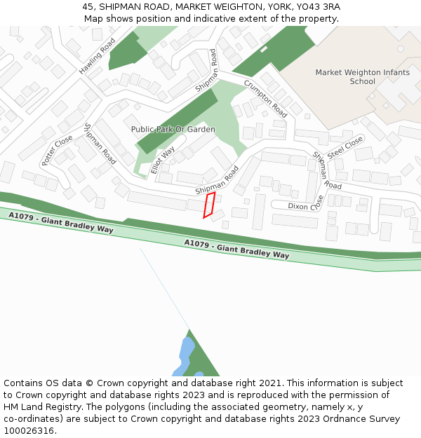 45, SHIPMAN ROAD, MARKET WEIGHTON, YORK, YO43 3RA: Location map and indicative extent of plot