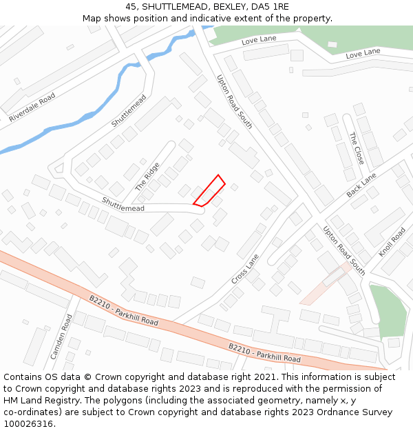 45, SHUTTLEMEAD, BEXLEY, DA5 1RE: Location map and indicative extent of plot