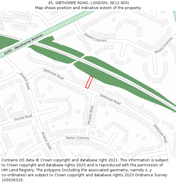 45, SIBTHORPE ROAD, LONDON, SE12 9DN: Location map and indicative extent of plot