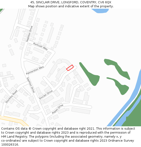 45, SINCLAIR DRIVE, LONGFORD, COVENTRY, CV6 6QX: Location map and indicative extent of plot
