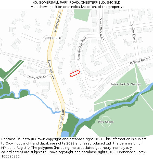 45, SOMERSALL PARK ROAD, CHESTERFIELD, S40 3LD: Location map and indicative extent of plot
