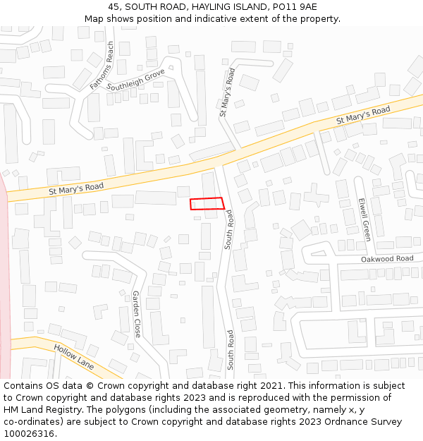 45, SOUTH ROAD, HAYLING ISLAND, PO11 9AE: Location map and indicative extent of plot