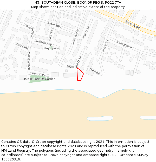 45, SOUTHDEAN CLOSE, BOGNOR REGIS, PO22 7TH: Location map and indicative extent of plot