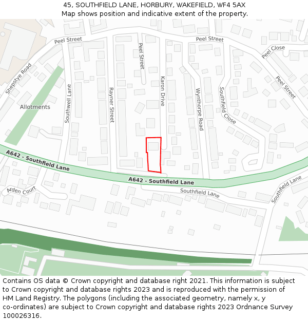 45, SOUTHFIELD LANE, HORBURY, WAKEFIELD, WF4 5AX: Location map and indicative extent of plot