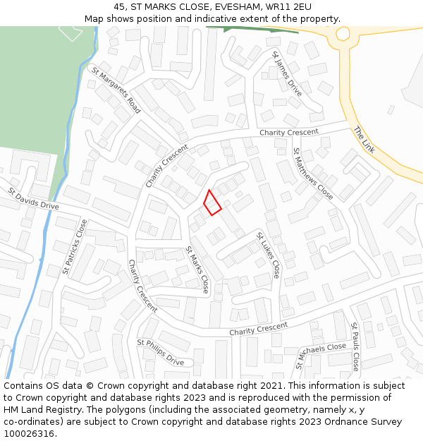45, ST MARKS CLOSE, EVESHAM, WR11 2EU: Location map and indicative extent of plot