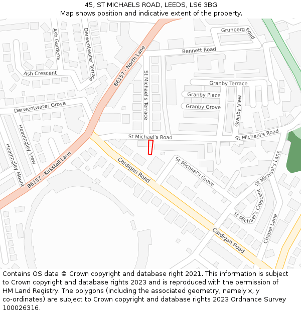 45, ST MICHAELS ROAD, LEEDS, LS6 3BG: Location map and indicative extent of plot