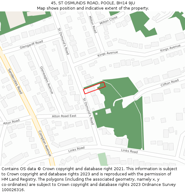 45, ST OSMUNDS ROAD, POOLE, BH14 9JU: Location map and indicative extent of plot