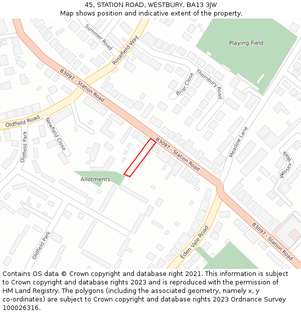 45, STATION ROAD, WESTBURY, BA13 3JW: Location map and indicative extent of plot