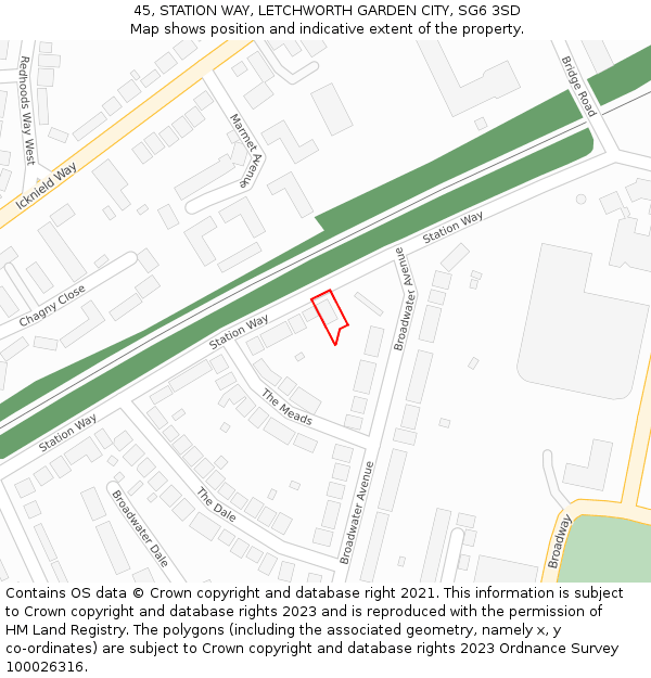 45, STATION WAY, LETCHWORTH GARDEN CITY, SG6 3SD: Location map and indicative extent of plot