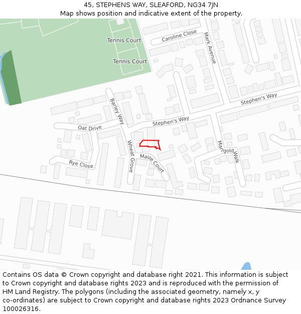 45, STEPHENS WAY, SLEAFORD, NG34 7JN: Location map and indicative extent of plot