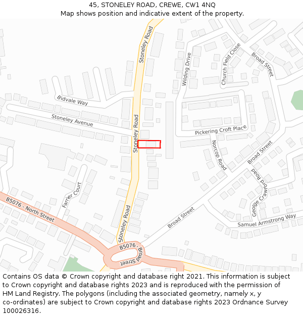 45, STONELEY ROAD, CREWE, CW1 4NQ: Location map and indicative extent of plot