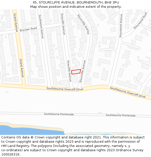 45, STOURCLIFFE AVENUE, BOURNEMOUTH, BH6 3PU: Location map and indicative extent of plot