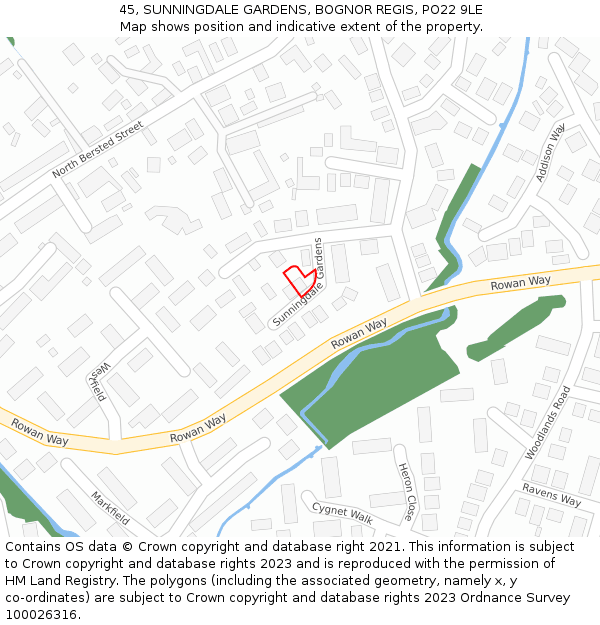 45, SUNNINGDALE GARDENS, BOGNOR REGIS, PO22 9LE: Location map and indicative extent of plot