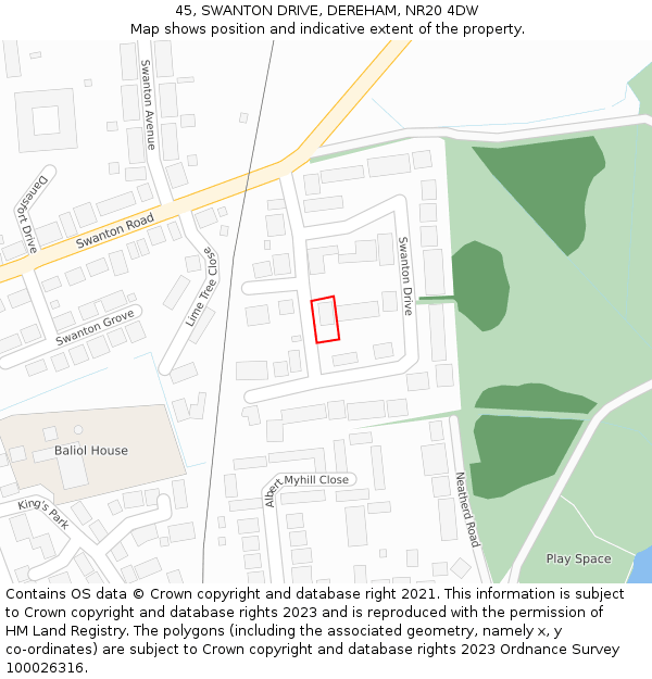 45, SWANTON DRIVE, DEREHAM, NR20 4DW: Location map and indicative extent of plot