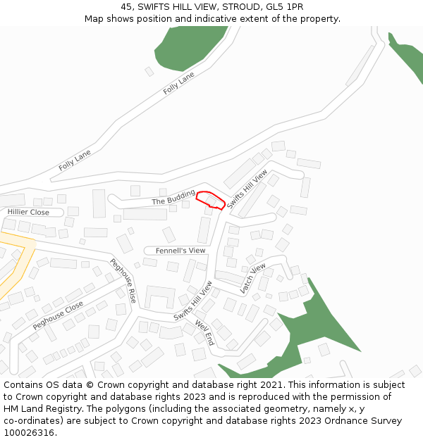 45, SWIFTS HILL VIEW, STROUD, GL5 1PR: Location map and indicative extent of plot