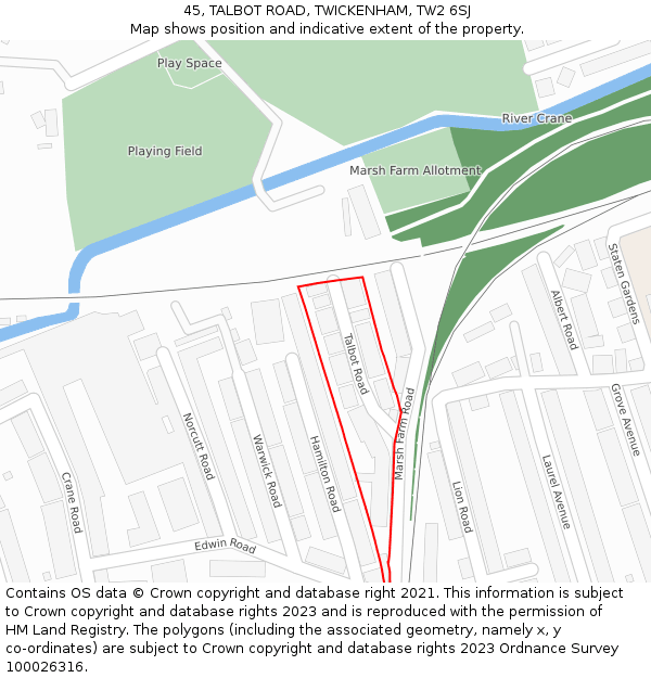 45, TALBOT ROAD, TWICKENHAM, TW2 6SJ: Location map and indicative extent of plot