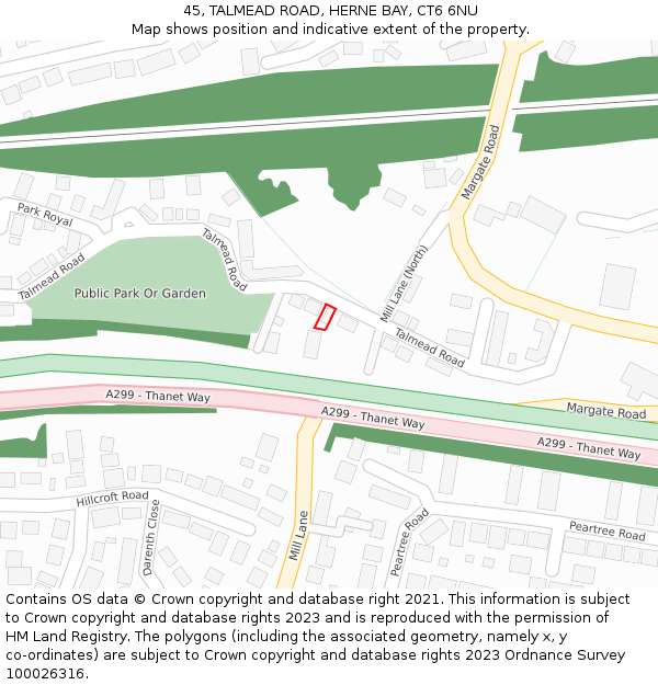 45, TALMEAD ROAD, HERNE BAY, CT6 6NU: Location map and indicative extent of plot