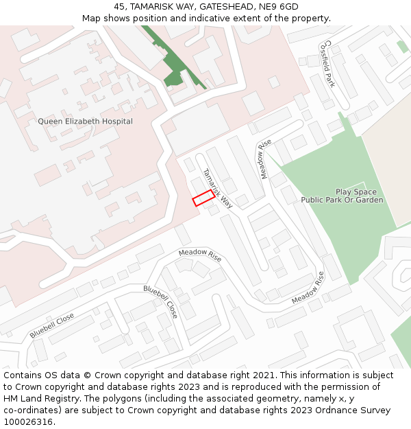 45, TAMARISK WAY, GATESHEAD, NE9 6GD: Location map and indicative extent of plot