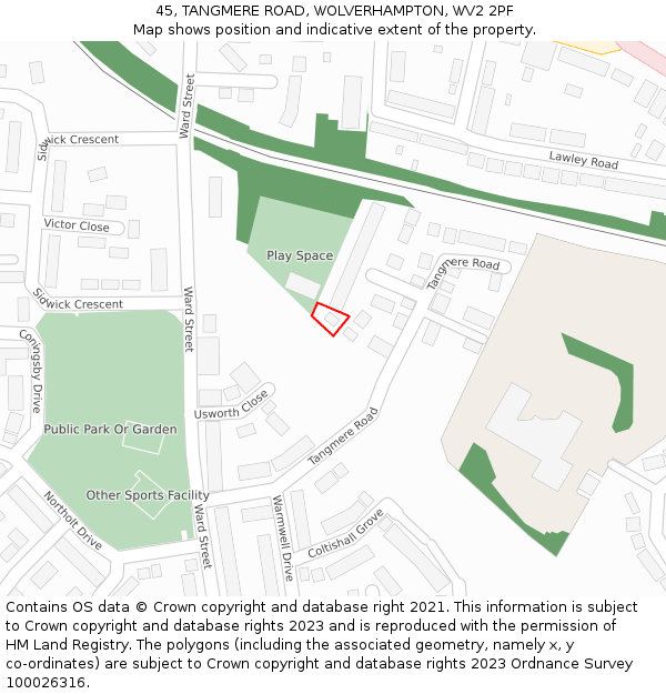 45, TANGMERE ROAD, WOLVERHAMPTON, WV2 2PF: Location map and indicative extent of plot