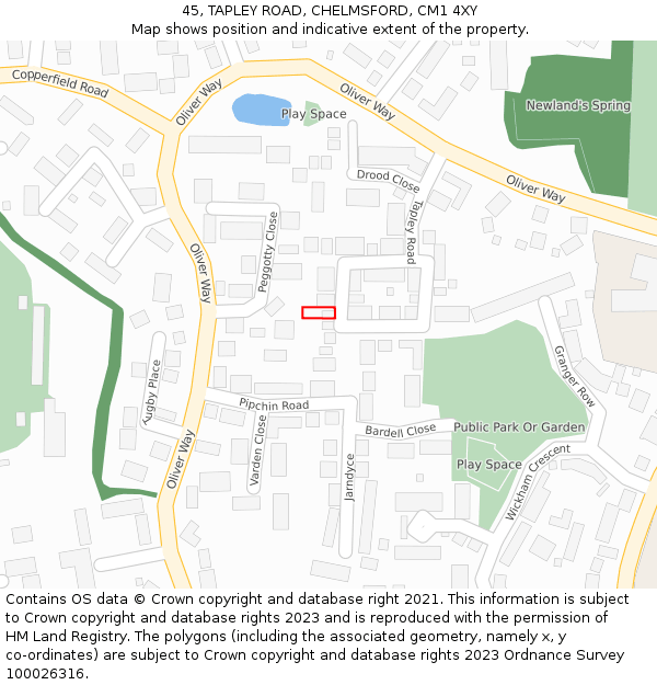 45, TAPLEY ROAD, CHELMSFORD, CM1 4XY: Location map and indicative extent of plot