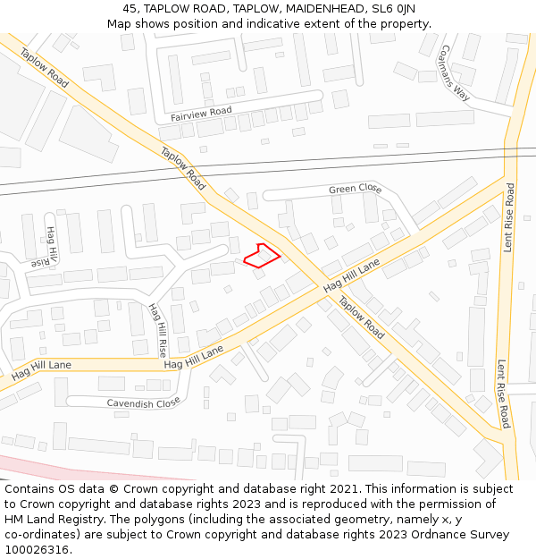 45, TAPLOW ROAD, TAPLOW, MAIDENHEAD, SL6 0JN: Location map and indicative extent of plot