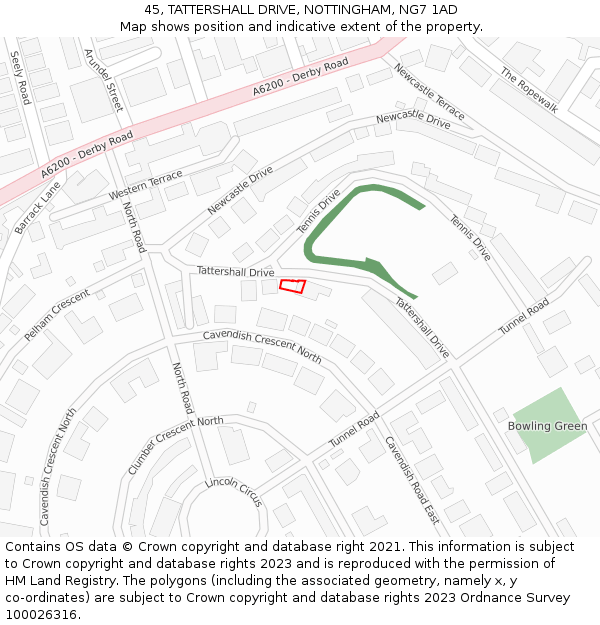 45, TATTERSHALL DRIVE, NOTTINGHAM, NG7 1AD: Location map and indicative extent of plot